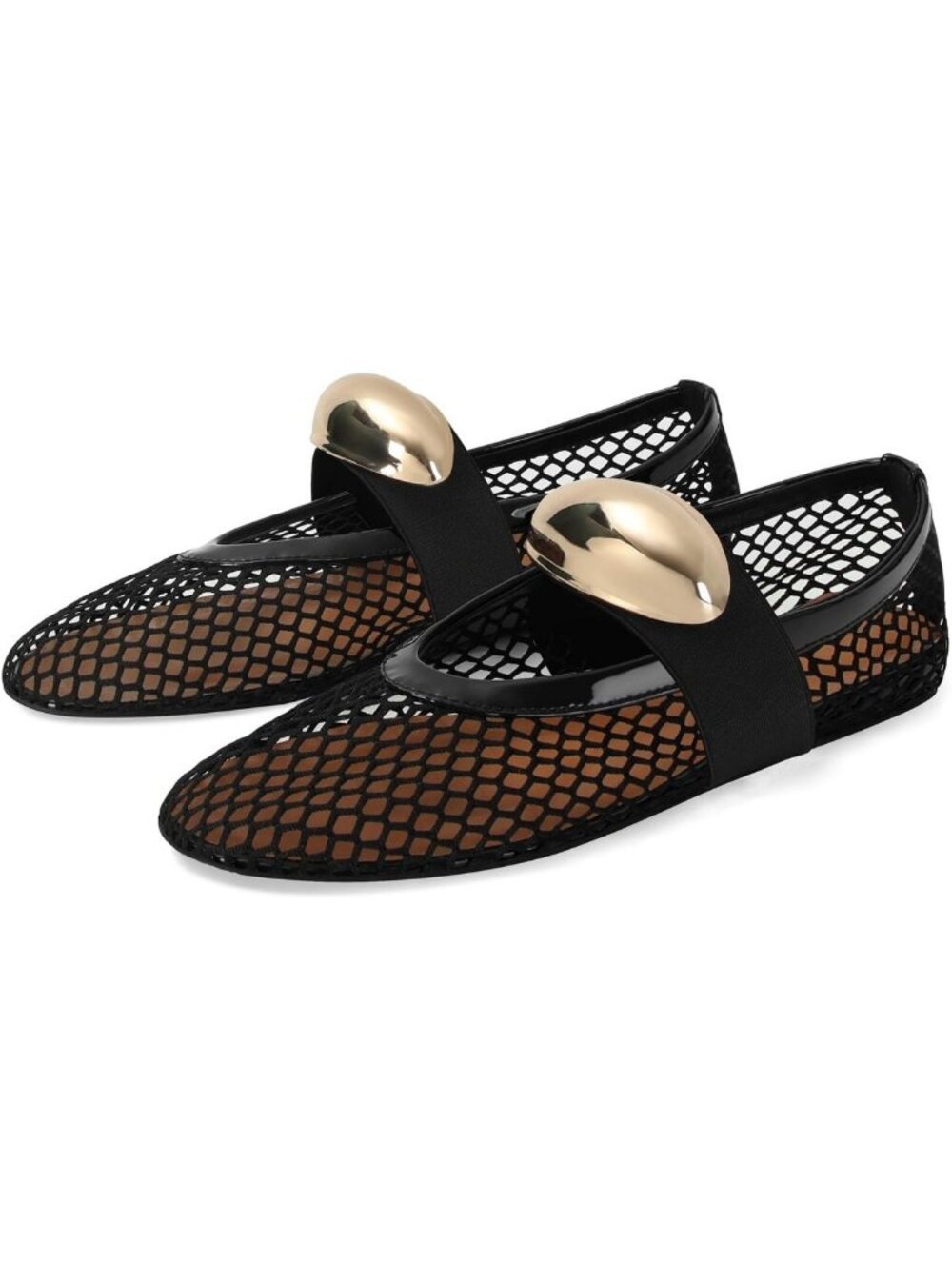 Stylish Women's Mesh Ballet Flats with Buckle Strap - Fishnet Ballerina Shoes